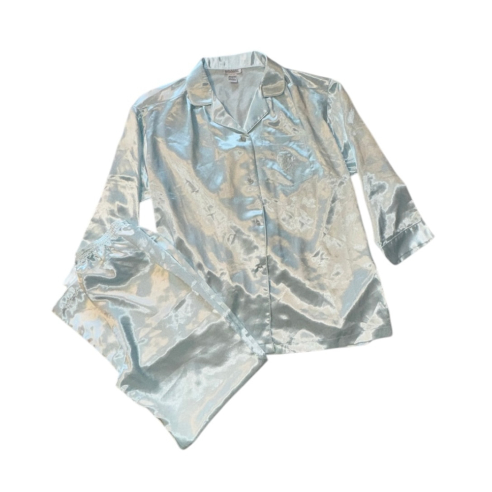 Vintage Laura Adams Pajama Set Size P Light Baby Blue Quiet Luxury